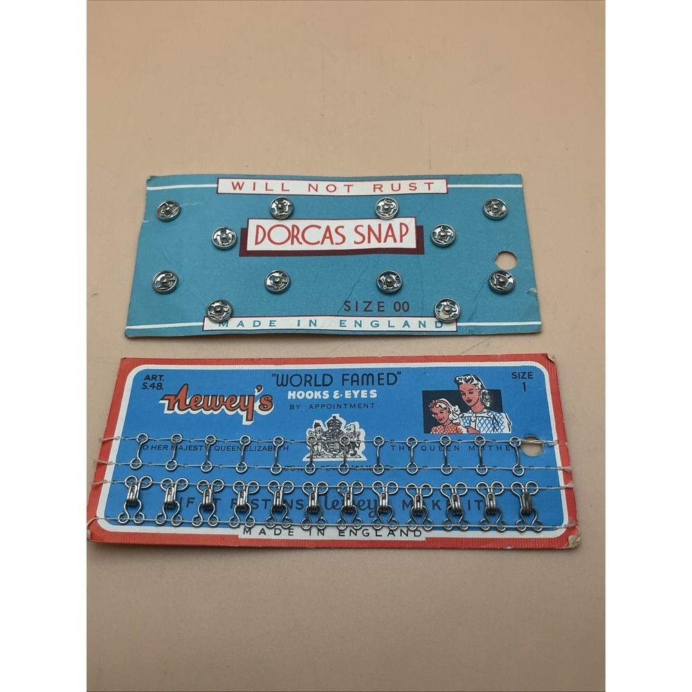 Vintage English Sewing Dorcas Snaps (size 00) and Hooks & Eyes (size 1)